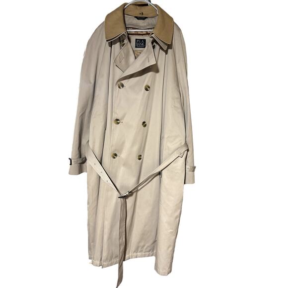Jos. A. Bank Mens 48R Tan Double Layer Long Tench Coat w/ Buttons and Belt - Picture 1 of 15